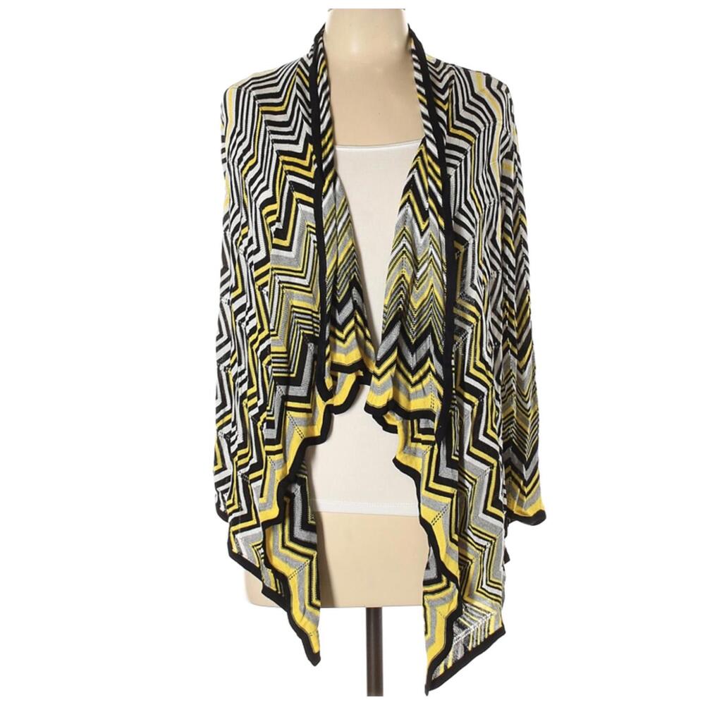 Cache Women's Black Yellow Zigzag Pattern Cardiga… - image 1